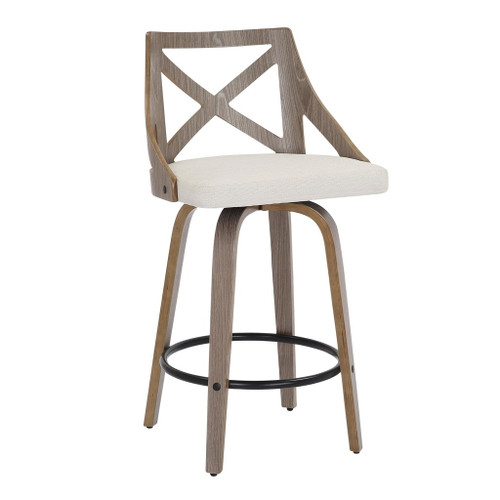 Charlotte - Farmhouse Counter Stool (Set of 2) - Light Gray Wood, Black Footrest