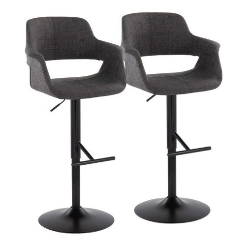 Vintage Flair - Adjustable Swivel Barstool (Set of 2) - Charcoal Fabric Seat