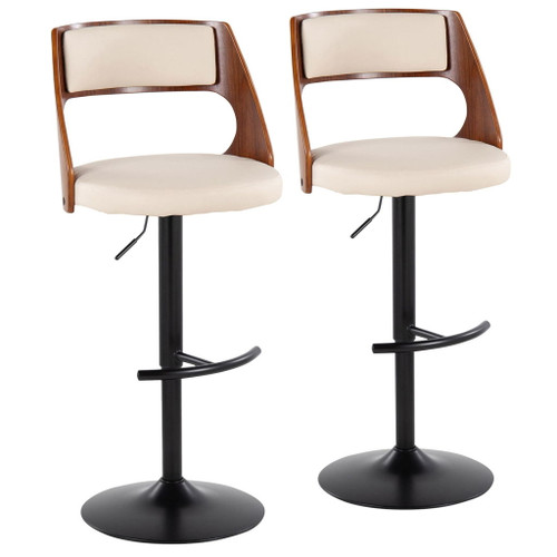 Cecina - Adjustable Barstool With Swivel And Rounded T Footrest (Set of 2) - Black Metal, Walnut Wood