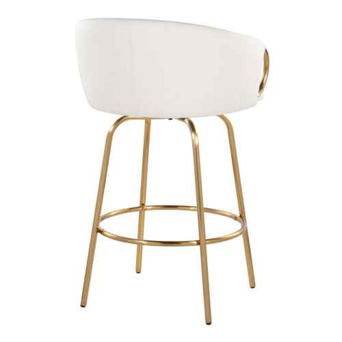 Claire - 26" Fixed-Height Counter Stool With Swivel And Round Gold Metal Footrest (Set of 2) - Gold Metal Legs