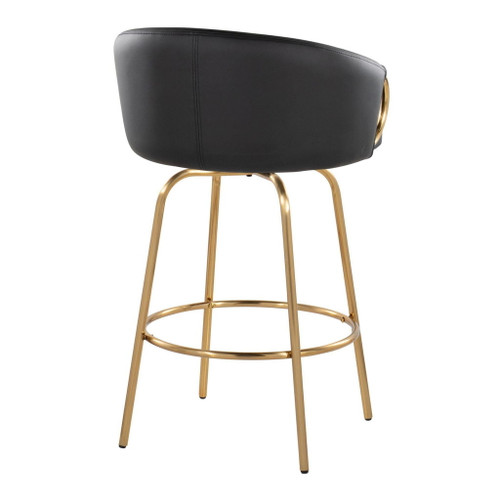 Claire - 26" Fixed-Height Counter Stool With Swivel And Round Gold Metal Footrest (Set of 2) - Gold Metal Legs