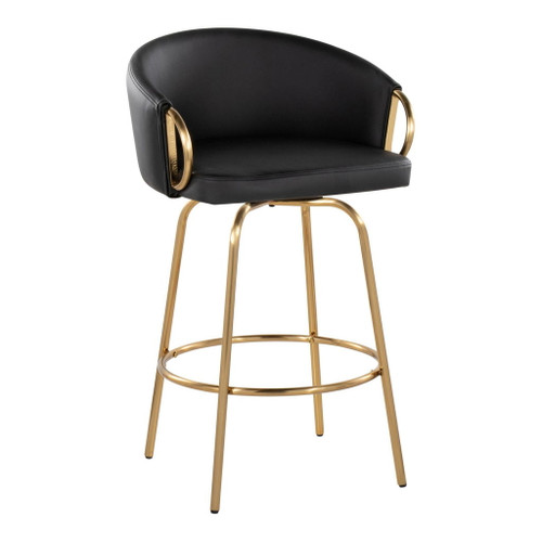 Claire - 26" Fixed-Height Counter Stool With Swivel And Round Gold Metal Footrest (Set of 2) - Gold Metal Legs