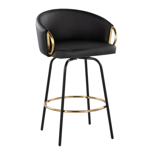 Claire - 26" Fixed-Height Counter Stool With Swivel And Round Gold Metal Footrest (Set of 2) - Black Metal Legs