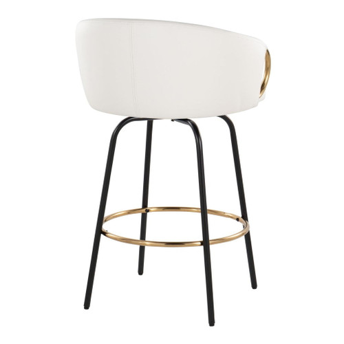 Claire - 26" Fixed-Height Counter Stool With Swivel And Round Gold Metal Footrest (Set of 2) - Black Metal Legs
