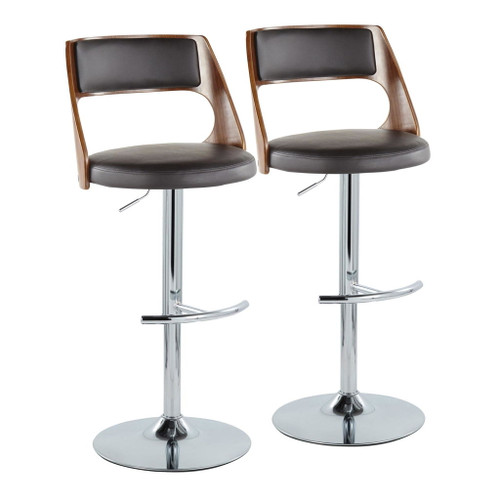 Cecina - Adjustable Barstool With Swivel And Rounded T Footrest (Set of 2) - Chrome Metal, Walnut Wood