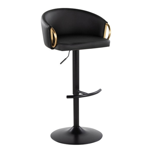 Claire - Adjustable Barstool With Rounded T Footrest (Set of 2) - Black Metal With Gold Metal Accent