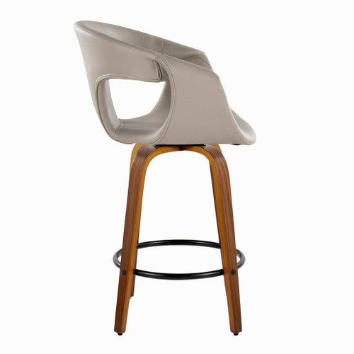 Curvo - 26" Fixed-Height Counter Stool With Swivel And Round Metal Footrest (Set of 2) - Walnut Wood