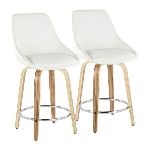 Diana - 24" Fixed-Height Counter Stool With Swivel And Round Chrome Metal Footrest (Set of 2) - Zebra Wood