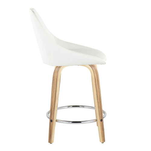 Diana - 24" Fixed-Height Counter Stool With Swivel And Round Chrome Metal Footrest (Set of 2) - Zebra Wood