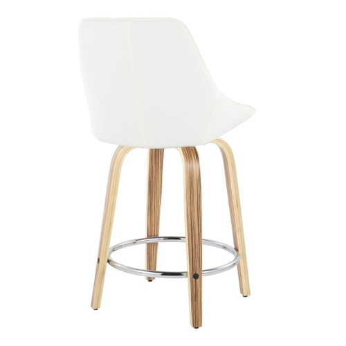 Diana - 24" Fixed-Height Counter Stool With Swivel And Round Chrome Metal Footrest (Set of 2) - Zebra Wood