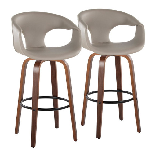 Curvo - 30" Fixed-Height Barstool With Swivel And Round Metal Footrest (Set of 2) - Walnut Wood