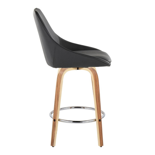 Diana - 26" Fixed-Height Counter Stool With Swivel And Round Chrome Metal Footrest (Set of 2) - Zebra Wood