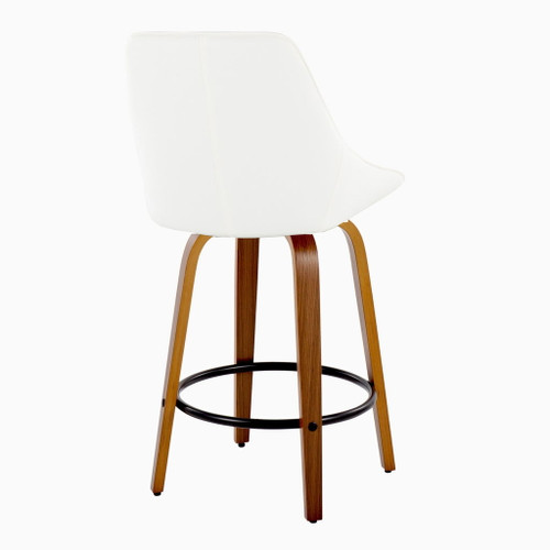 Diana - 26" Fixed-Height Counter Stool With Swivel And Round Black Metal Footrest (Set of 2) - Walnut Wood