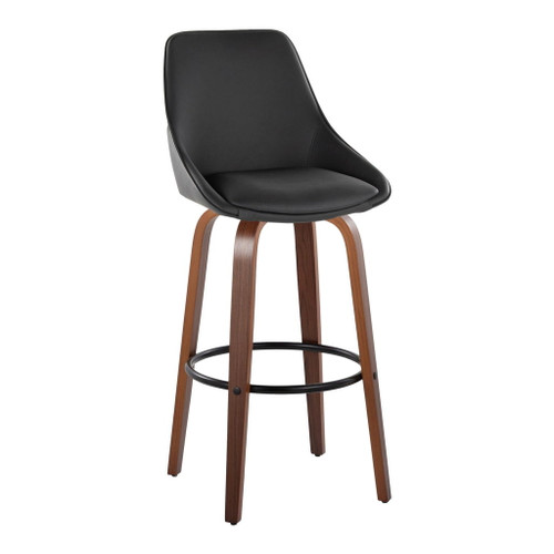 Diana - 30" Fixed-Height Barstool With Swivel And Round Black Metal Footrest (Set of 2) - Walnut Wood