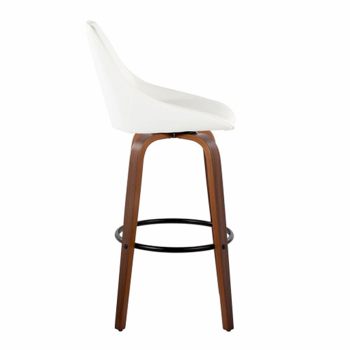 Diana - 30" Fixed-Height Barstool With Swivel And Round Black Metal Footrest (Set of 2) - Walnut Wood