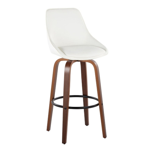 Diana - 30" Fixed-Height Barstool With Swivel And Round Black Metal Footrest (Set of 2) - Walnut Wood