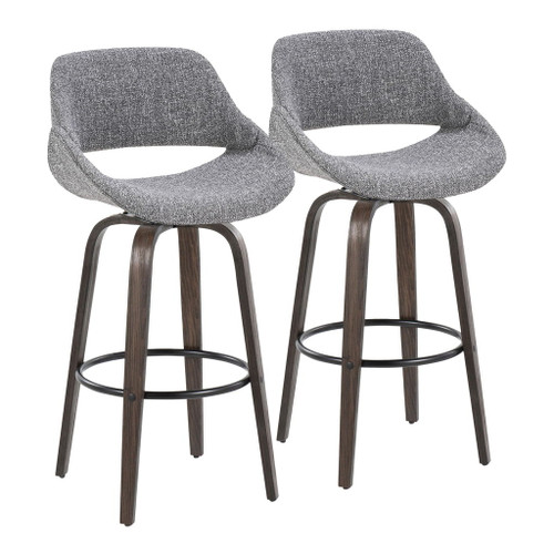 Fabrizzi - 30" Fixed-Height Barstool With Swivel And Round Black Metal Footrest (Set of 2) - Walnut Glazed Wood