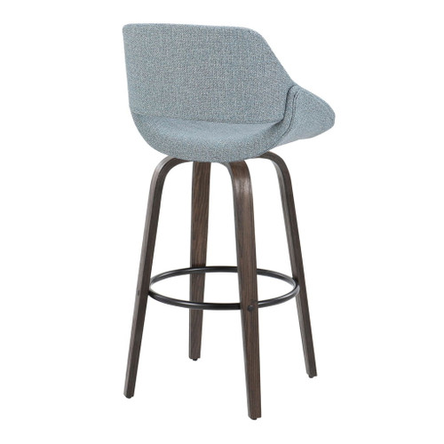 Fabrizzi - 30" Fixed-Height Barstool With Swivel And Round Black Metal Footrest (Set of 2) - Walnut Glazed Wood