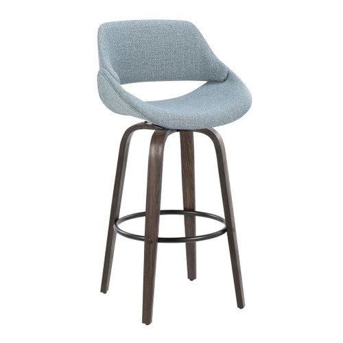 Fabrizzi - 30" Fixed-Height Barstool With Swivel And Round Black Metal Footrest (Set of 2) - Walnut Glazed Wood