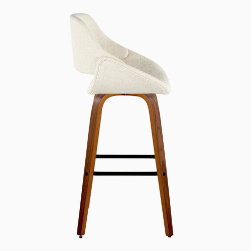 Fabrizzi - 30" Fixed-Height Barstool With Swivel And Square Black Metal Footrest (Set of 2) - Walnut Wood