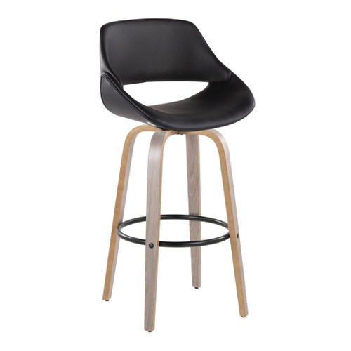 Fabrizzi - 30" Fixed-Height Barstool With Swivel And Round Black Metal Footrest (Set of 2) - Light Gray Wood