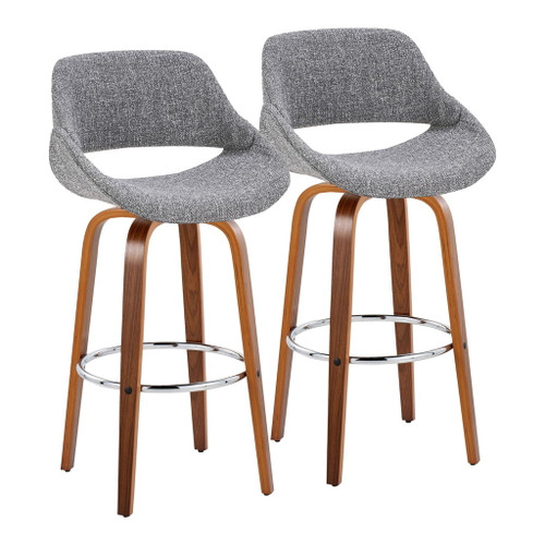 Fabrizzi - 30" Fixed-Height Barstool With Swivel And Round Chrome Metal Footrest (Set of 2) - Walnut Wood