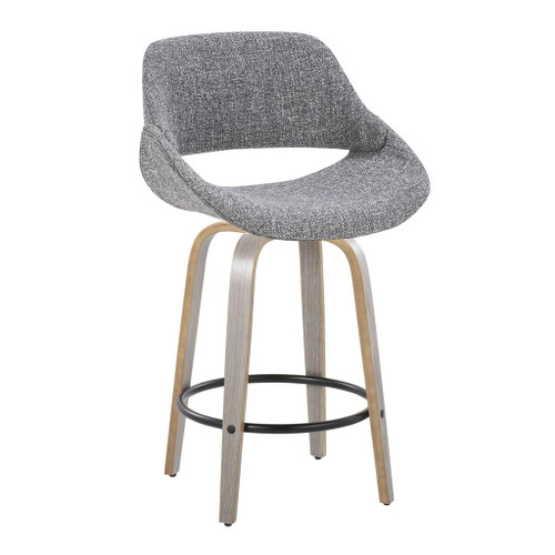 Fabrizzi - 26" Fixed-Height Counter Stool With Swivel And Round Black Metal Footrest (Set of 2) - Light Gray Wood