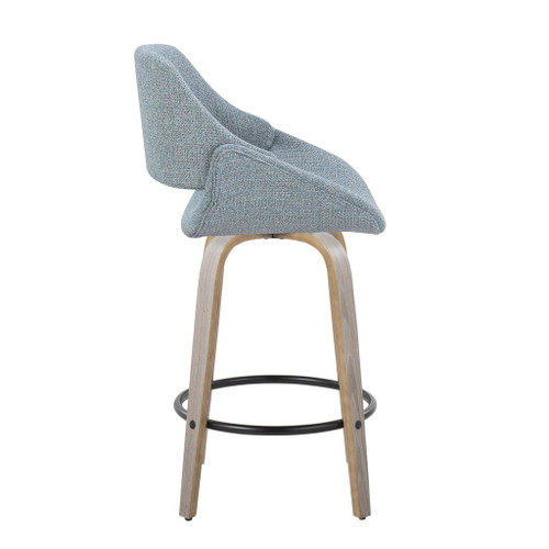 Fabrizzi - 26" Fixed-Height Counter Stool With Swivel And Round Black Metal Footrest (Set of 2) - Light Gray Wood