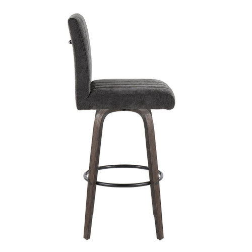 Hannah - Fixed-Height Barstool With Swivel And Round Black Metal Footrest (Set of 2) - Walnut Glazed Wood