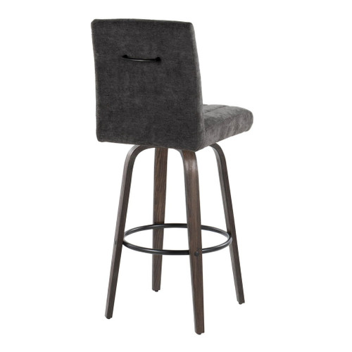 Hannah - Fixed-Height Barstool With Swivel And Round Black Metal Footrest (Set of 2) - Walnut Glazed Wood