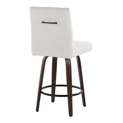 Hannah - Fixed-Height Counter Stool With Swivel And Round Black Metal Footrest (Set of 2) - Walnut Glazed Wood