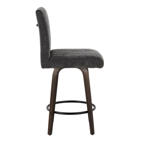 Hannah - Fixed-Height Counter Stool With Swivel And Round Black Metal Footrest (Set of 2) - Walnut Glazed Wood