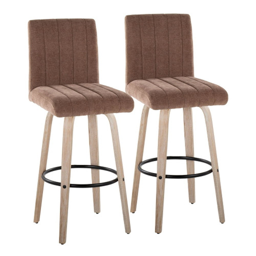 Hannah - 30" Fixed-Height Barstool With Swivel And Round Black Metal Footrest (Set of 2) - Whitewashed Wood