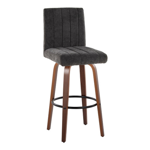 Hannah - 30" Fixed-Height Barstool With Swivel And Round Black Metal Footrest (Set of 2) - Walnut Wood