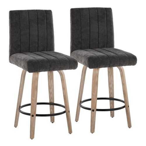 Hannah - 26" Fixed-Height Counter Stool With Swivel And Round Black Metal Footrest (Set of 2) - Whitewashed Wood