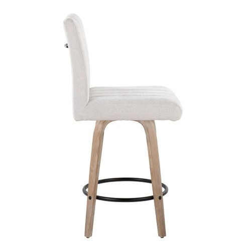 Hannah - 26" Fixed-Height Counter Stool With Swivel And Round Black Metal Footrest (Set of 2) - Whitewashed Wood