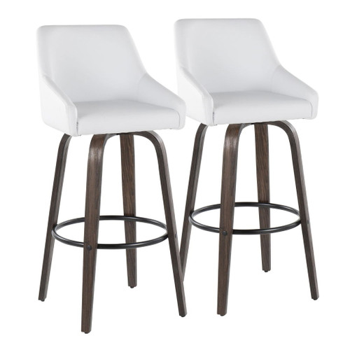 Hannah - 30" Fixed-Height Barstool With Swivel And Round Black Metal Footrest (Set of 2) - Walnut Glazed Wood
