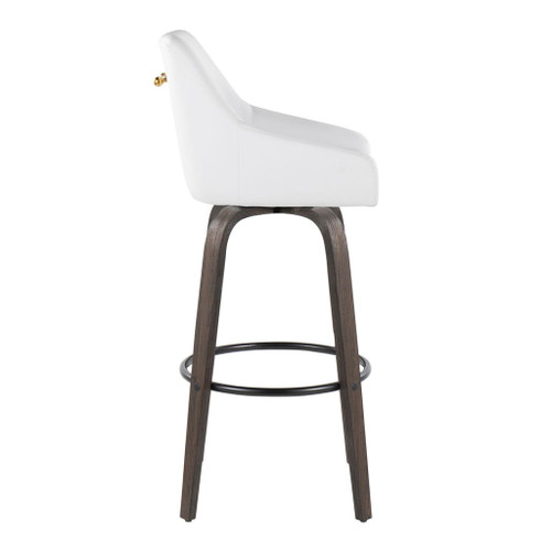 Hannah - 30" Fixed-Height Barstool With Swivel And Round Black Metal Footrest (Set of 2) - Walnut Glazed Wood