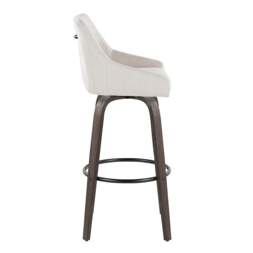 Hannah - 30" Fixed-Height Barstool With Swivel And Round Black Metal Footrest (Set of 2) - Walnut Glazed Wood