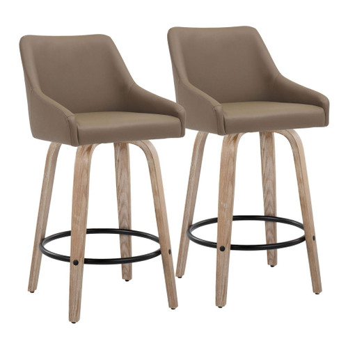 Hannah - Fixed-Height Counter Stool With Swivel And Round Black Metal Footrest (Set of 2) - Whitewashed Wood
