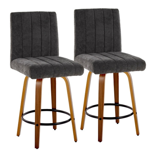 Hannah - 26" Fixed-Height Counter Stool With Swivel And Round Black Metal Footrest (Set of 2) - Walnut Wood