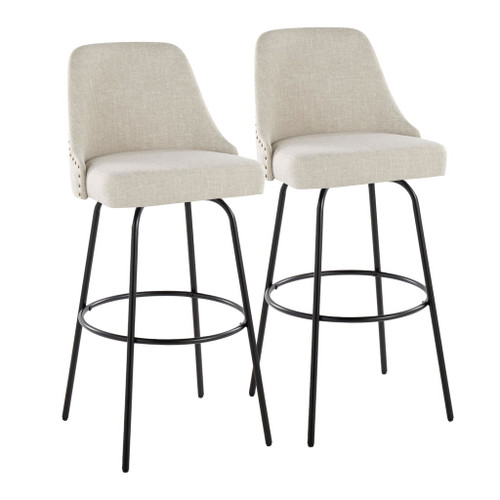 Marcel - 30" Fixed-Height Barstool With Swivel And Round Black Metal Footrest (Set of 2) - Black Metal
