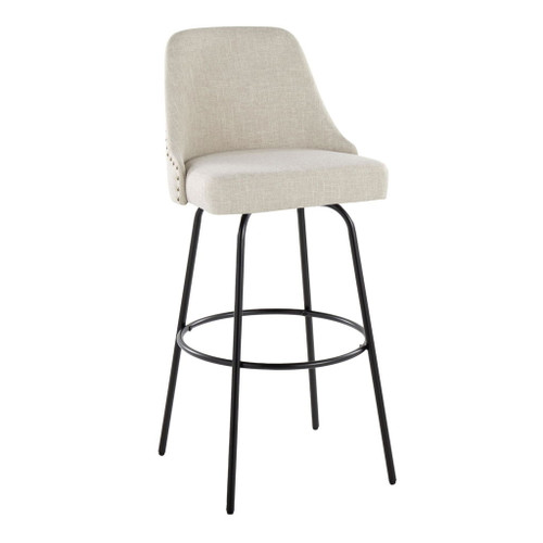 Marcel - 30" Fixed-Height Barstool With Swivel And Round Black Metal Footrest (Set of 2) - Black Metal