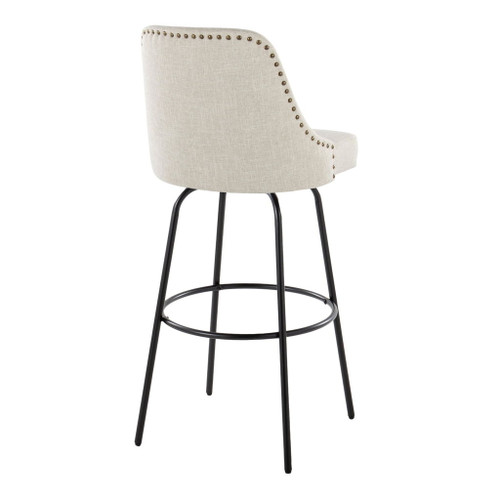 Marcel - 30" Fixed-Height Barstool With Swivel And Round Black Metal Footrest (Set of 2) - Black Metal