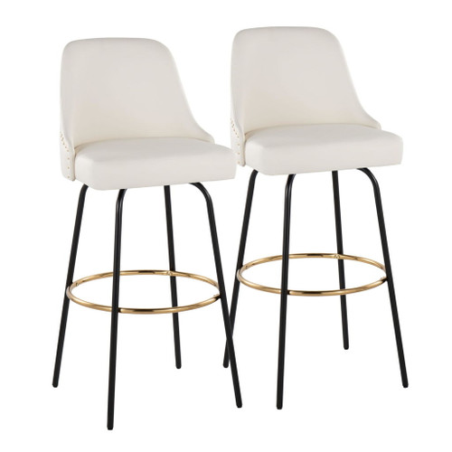 Marcel - Studded-Contemporary Fixed-Height Swivel Barstool (Set of 2)