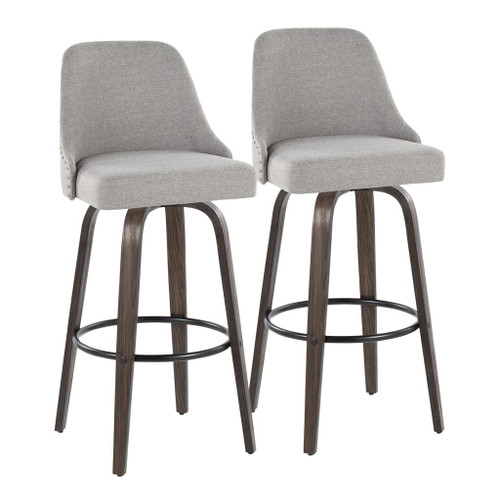 Marcel - 30" Fixed-Height Barstool With Swivel And Round Black Metal Footrest (Set of 2) - Walnut Glazed Wood
