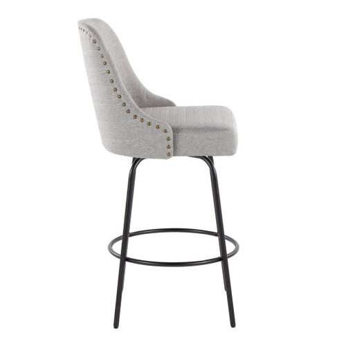 Marcel - 27" Fixed-Height Counter Stool With Swivel And Round Black Metal Footrest (Set of 2) - Black Metal