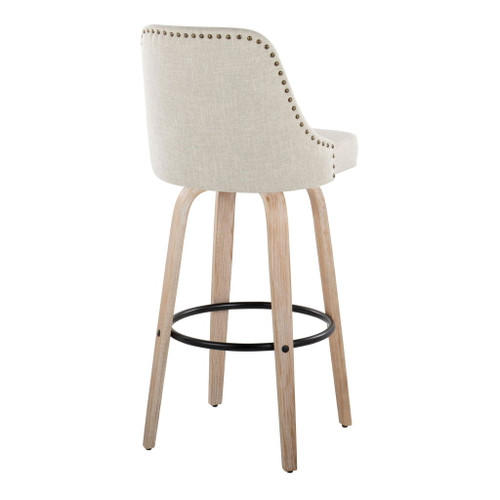 Marcel - 30" Fixed-Height Barstool With Swivel And Round Black Metal Footrest (Set of 2) - Whitewashed Wood