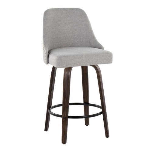 Marcel - 27" Fixed-Height Counter Stool With Swivel And Round Black Metal Footrest (Set of 2) - Walnut Glazed Wood