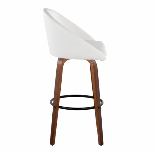 Matisse - 30" Highback Fixed-Height Barstool With Round Black Metal Footrest (Set of 2) - Walnut Wood